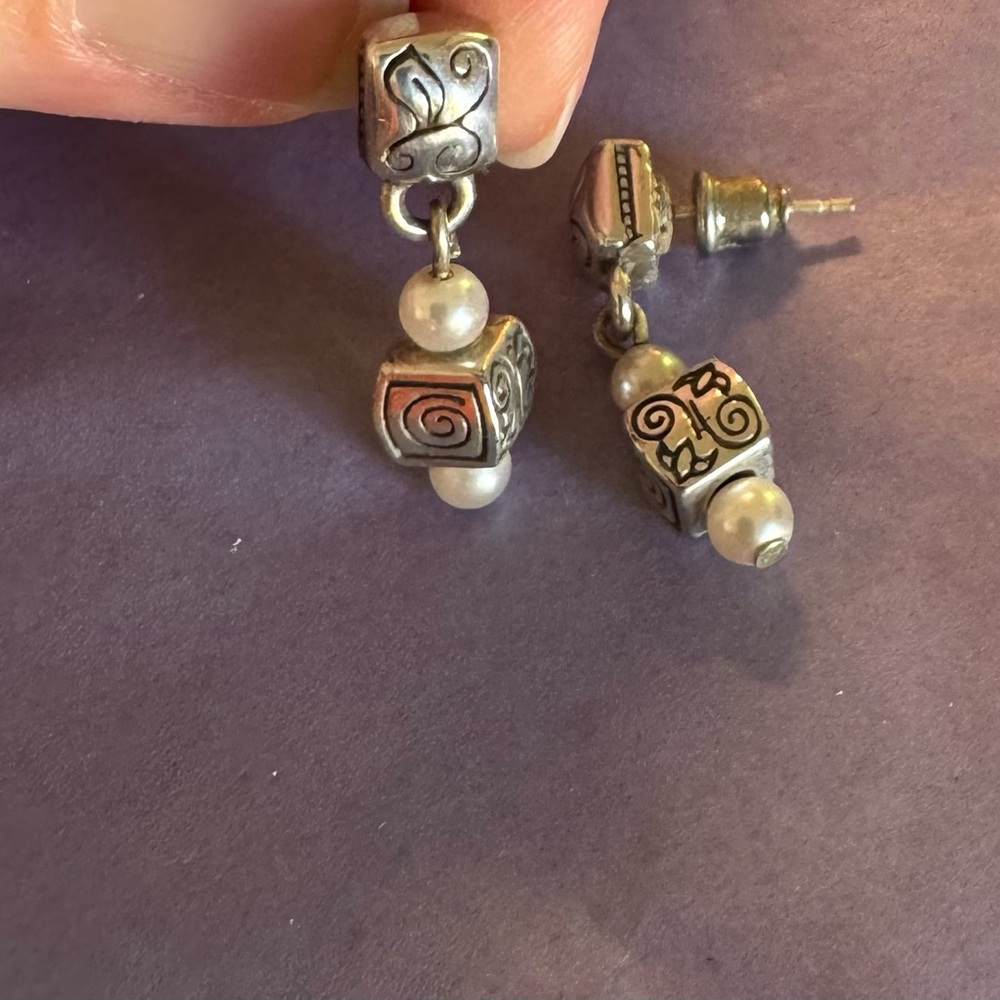 Brighton Silver Drop Earrings with Pearls